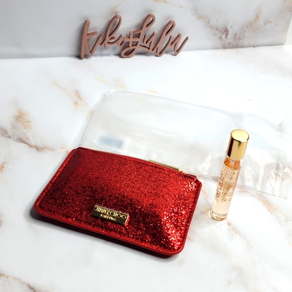 Jimmy choo I want choo bundle red glitter zipper pouch New